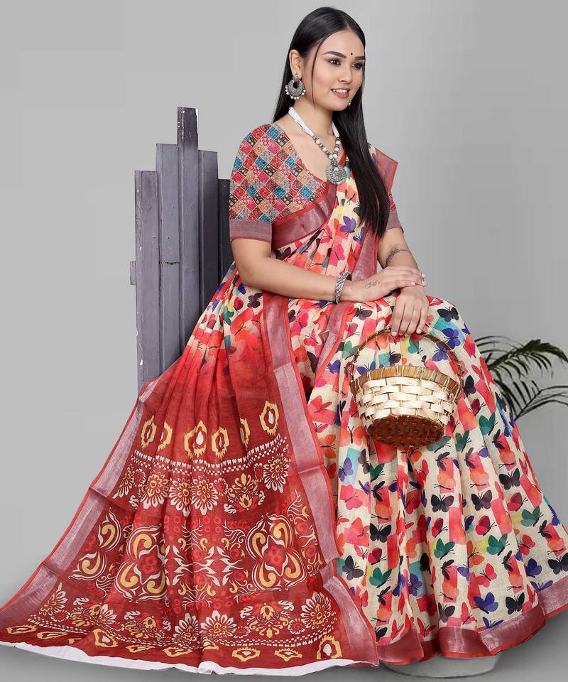 multicolour butterfly  digital saree