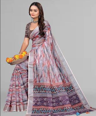 multicolour  linen cotton digital print saree (multicolour) 4