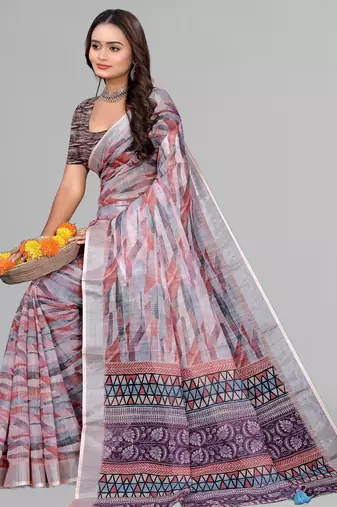 multicolour  linen cotton digital print saree (multicolour)