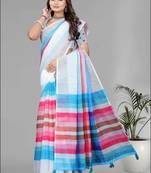 multicolour  linen cotton digital print saree