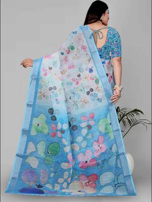 multi colour flower digital print saree 5