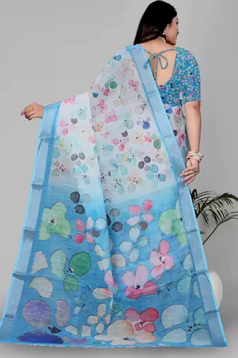 multi colour flower digital print saree