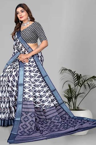 multicolour  linen cotton digital print saree (multicolour)