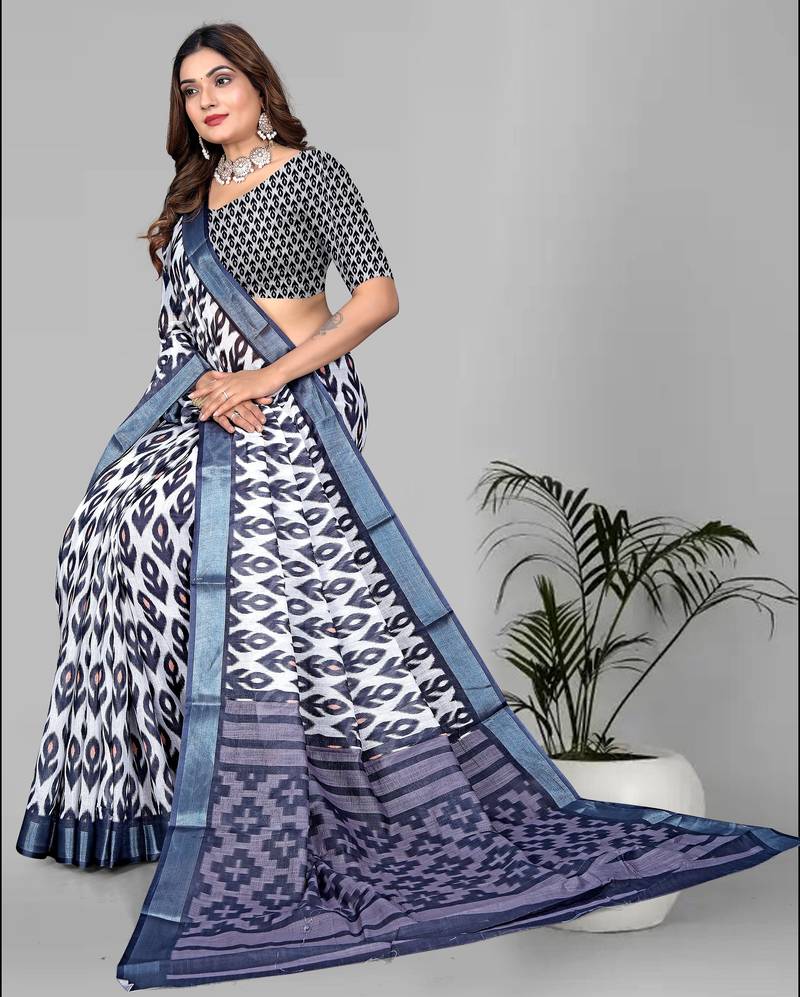 multicolour  linen cotton digital print saree (multicolour)