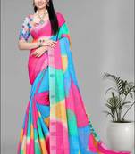 multicolour  linen  digital print saree (multi)