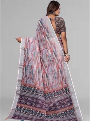 multicolour  linen cotton digital print saree (multicolour) 5