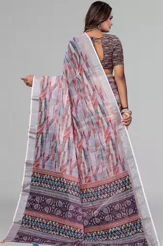 multicolour  linen cotton digital print saree (multicolour)