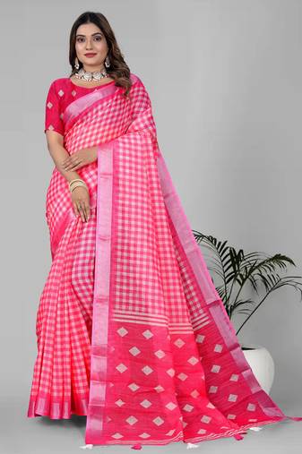 pink  linen cotton digital print saree (pink)