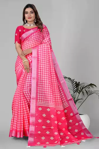pink  linen cotton digital print saree (pink)