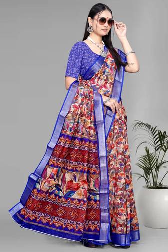 multicolour linen  digital print saree (multi)