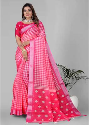 pink  linen cotton digital print saree (pink) 2