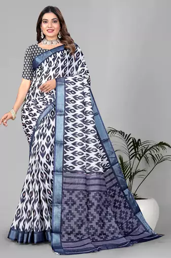 multicolour  linen cotton digital print saree (multicolour)