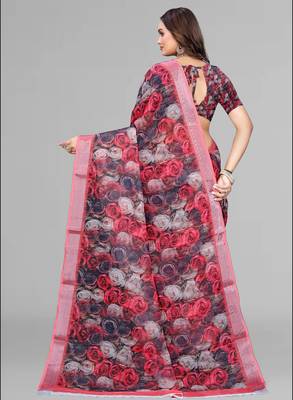 multicolour  linen floral digital print saree (multi) 5
