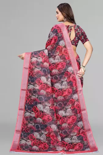 multicolour  linen floral digital print saree (multi)