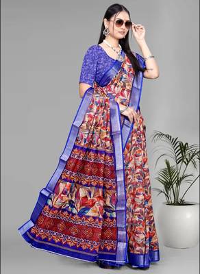 multicolour linen  digital print saree (multi) 2