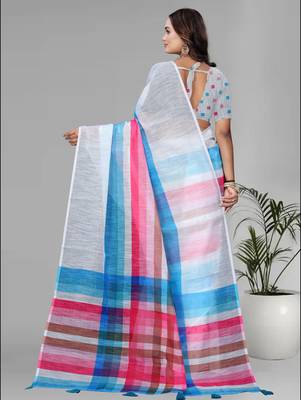 multicolour  linen cotton digital print saree 5