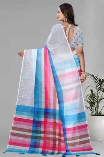 multicolour  linen cotton digital print saree