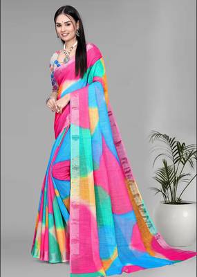 multicolour  linen  digital print saree (multi) 4