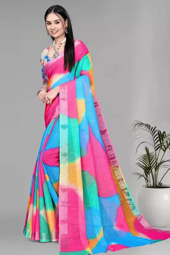 multicolour  linen  digital print saree (multi)