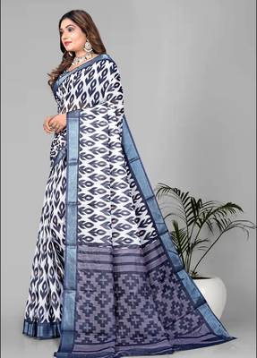 multicolour  linen cotton digital print saree (multicolour) 4