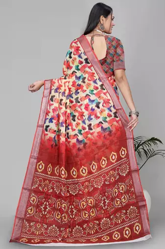 multicolour butterfly  digital saree