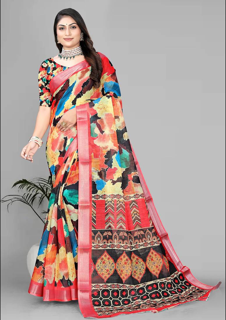 multicolour multicolour digital print saree