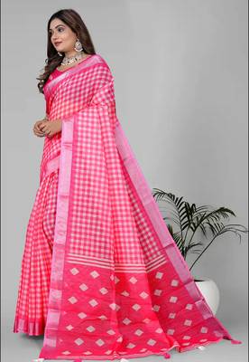 pink  linen cotton digital print saree (pink) 3