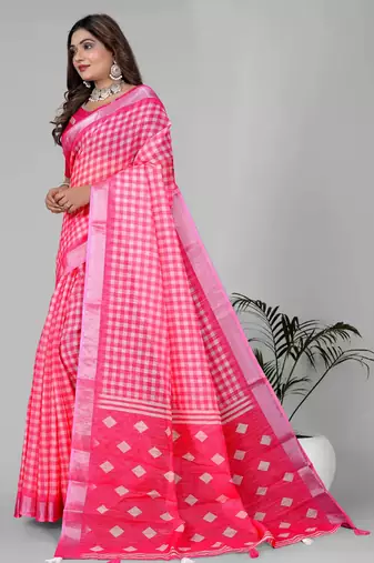 pink  linen cotton digital print saree (pink)
