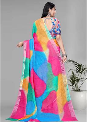 multicolour  linen  digital print saree (multi) 5