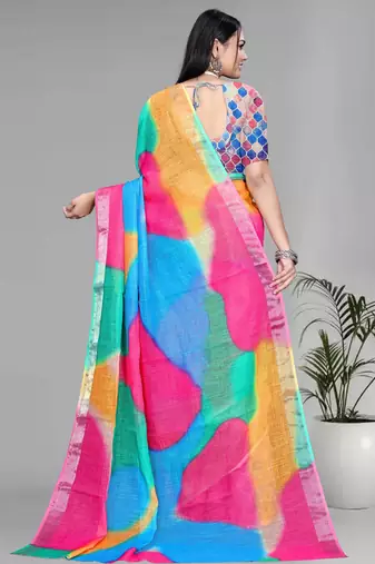 multicolour  linen  digital print saree (multi)