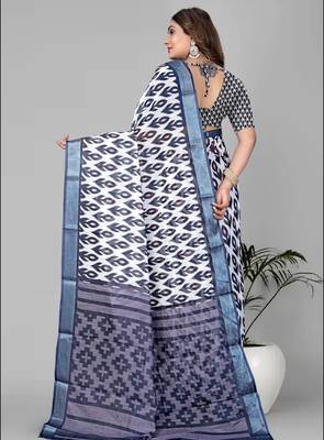 multicolour  linen cotton digital print saree (multicolour) 5