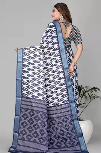 multicolour  linen cotton digital print saree (multicolour)