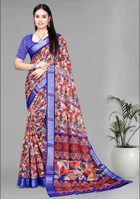 multicolour linen  digital print saree (multi) 3