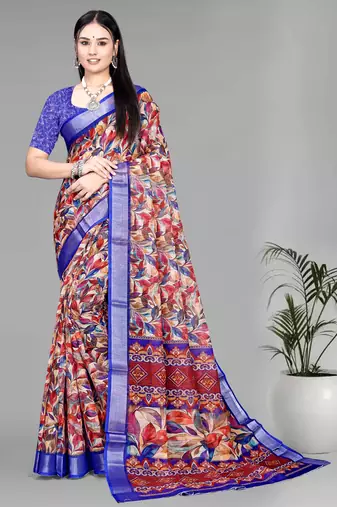 multicolour linen  digital print saree (multi)