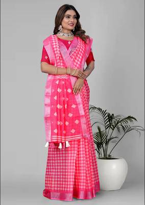 pink  linen cotton digital print saree (pink) 4