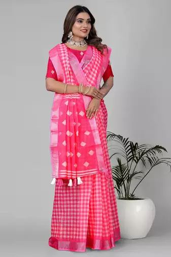 pink  linen cotton digital print saree (pink)