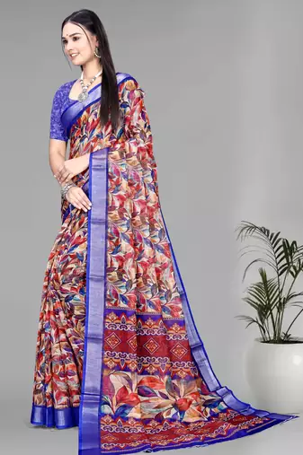multicolour linen  digital print saree (multi)