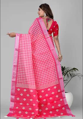 pink  linen cotton digital print saree (pink) 5