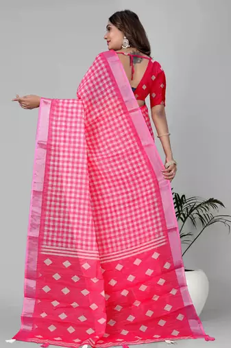 pink  linen cotton digital print saree (pink)