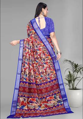 multicolour linen  digital print saree (multi) 5