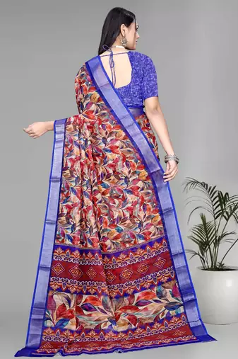 multicolour linen  digital print saree (multi)