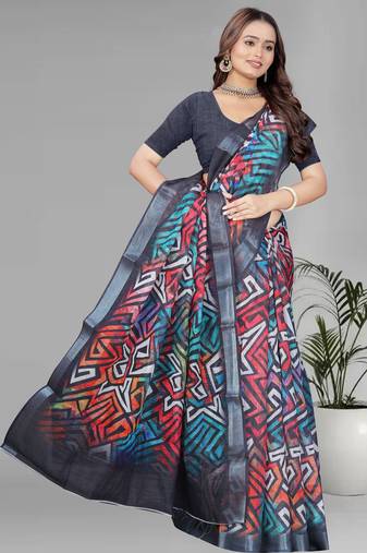multicolour  linen digital print saree (multi)