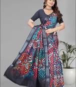 multicolour  linen digital print saree (multi)