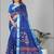 blue  linen cotton digital print saree (blue)