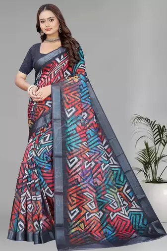 multicolour  linen digital print saree (multi)