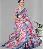 multicolour  linen floral digital print saree (multi)