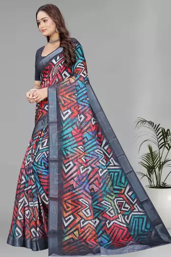 multicolour  linen digital print saree (multi)
