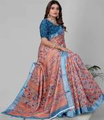 multicolour  linen cotton digital print saree