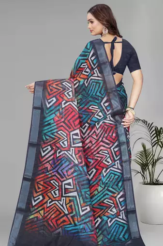 multicolour  linen digital print saree (multi)
