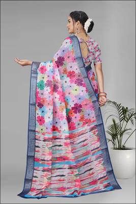 multicolour  linen floral digital print saree (multi) 5